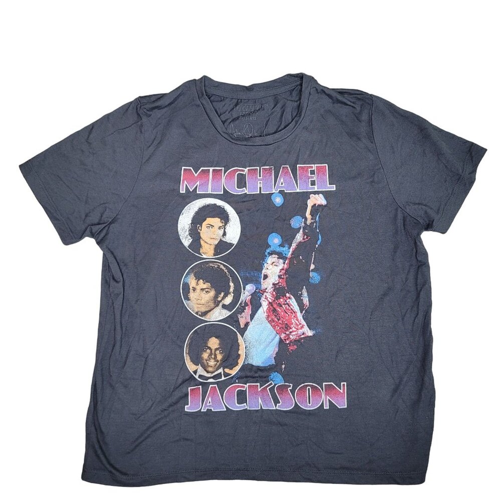 Michael Jackson Graphic T-Shirt Night Fame Presents Grey Crew Neck Cotton Size L